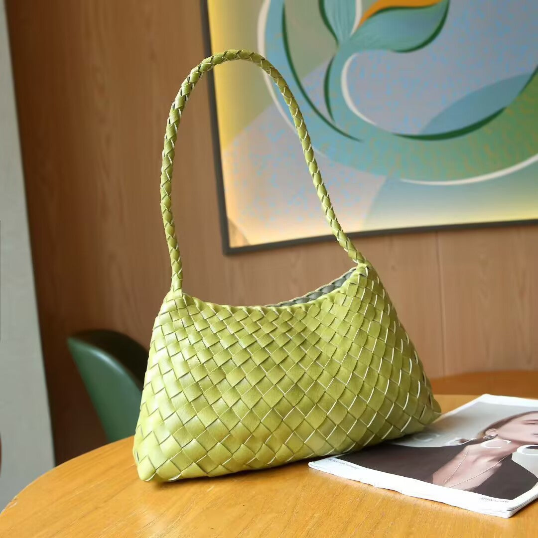 Women’s Genuine Leather Woven Heritage Tote – Handcrafted Vintage Shoulder & Underarm Bag, Minimalist Elegant Design