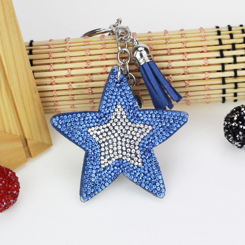 Ounamei Colorblock Star Keychain | Glitter Crystal Tassel Bag Charm