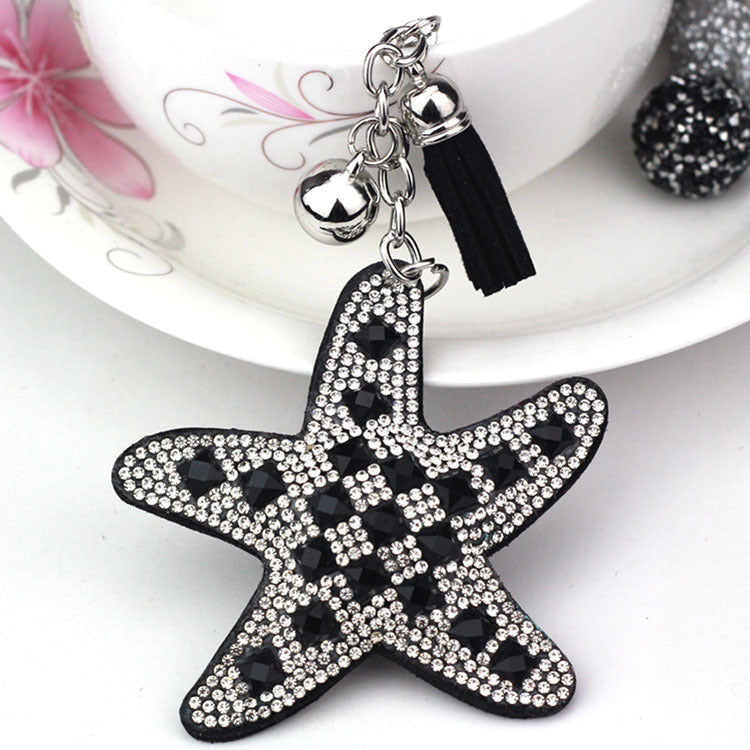 Ounamei Rhinestone Starfish Keychain | Rhinestone Tassel Bag Charm