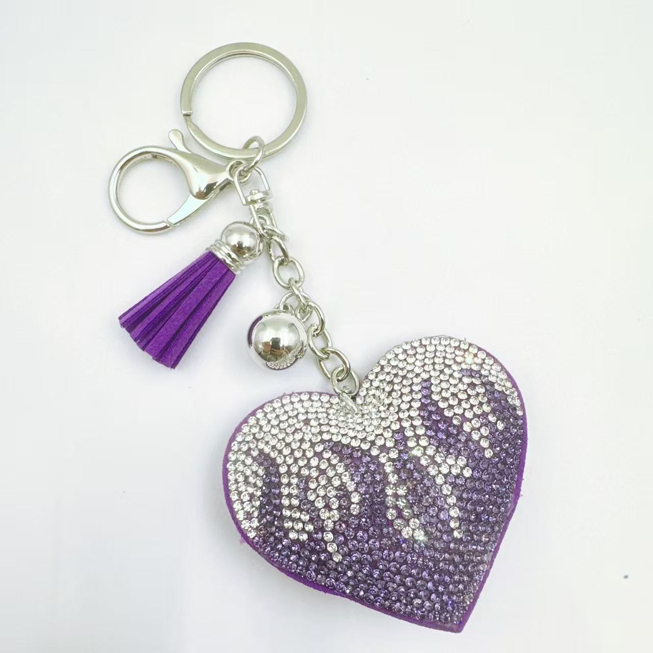 Ounamei Rhinestone Flaming Heart Keychain | Crystal Bling Tassel Bag Charm