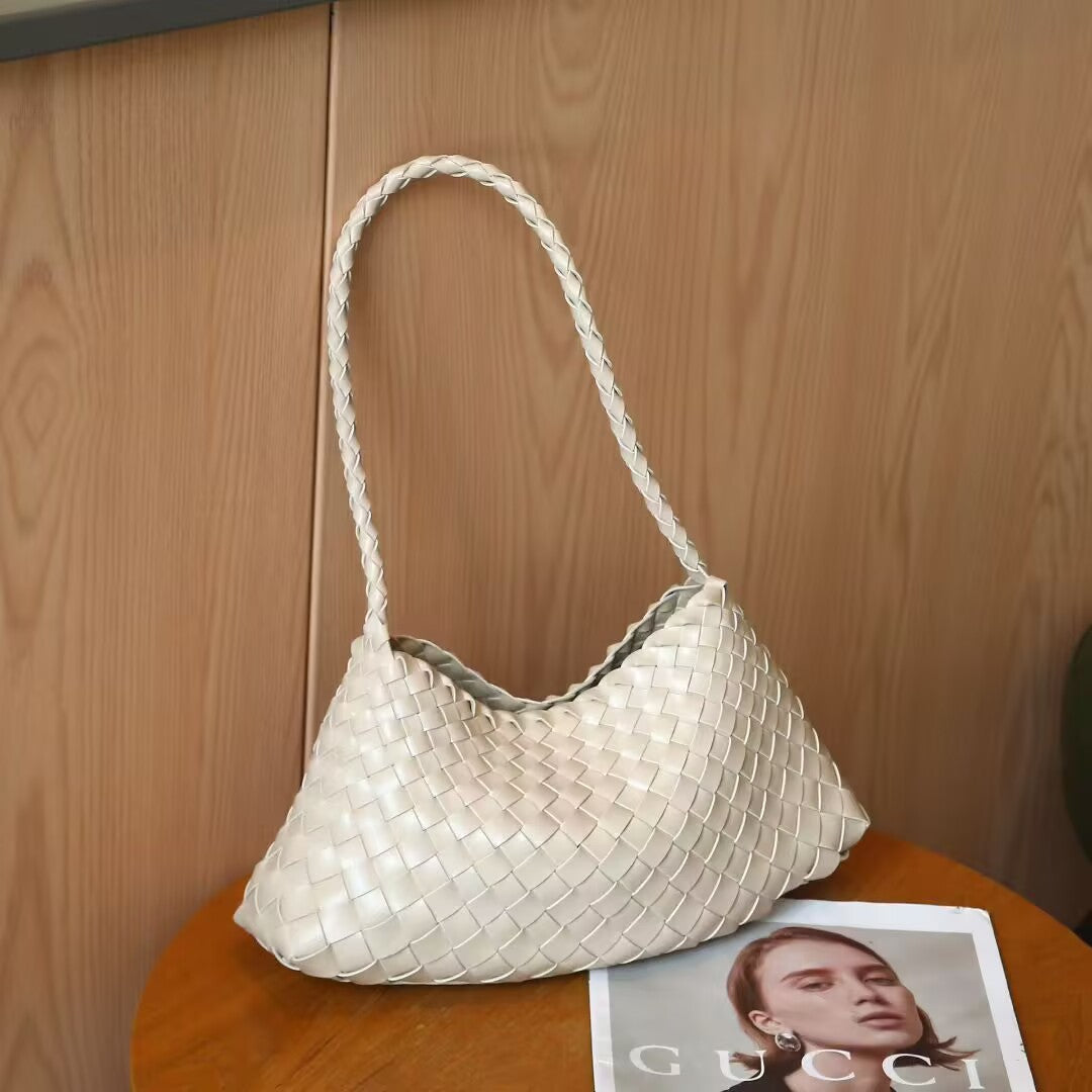 Women’s Genuine Leather Woven Heritage Tote – Handcrafted Vintage Shoulder & Underarm Bag, Minimalist Elegant Design