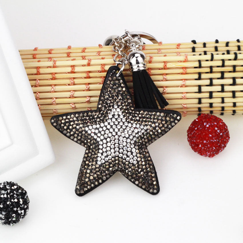 Ounamei Colorblock Star Keychain | Glitter Crystal Tassel Bag Charm