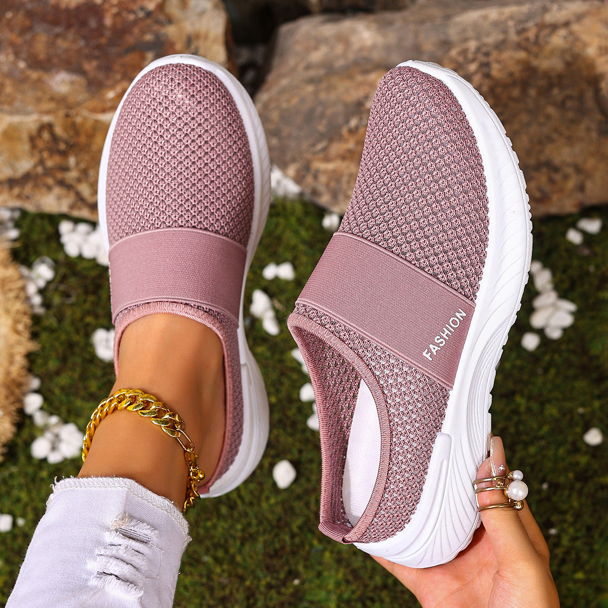 Women’s AirEase Knit Slip-On Mules – Breathable Mesh Casual Flats (US 5–10.5)