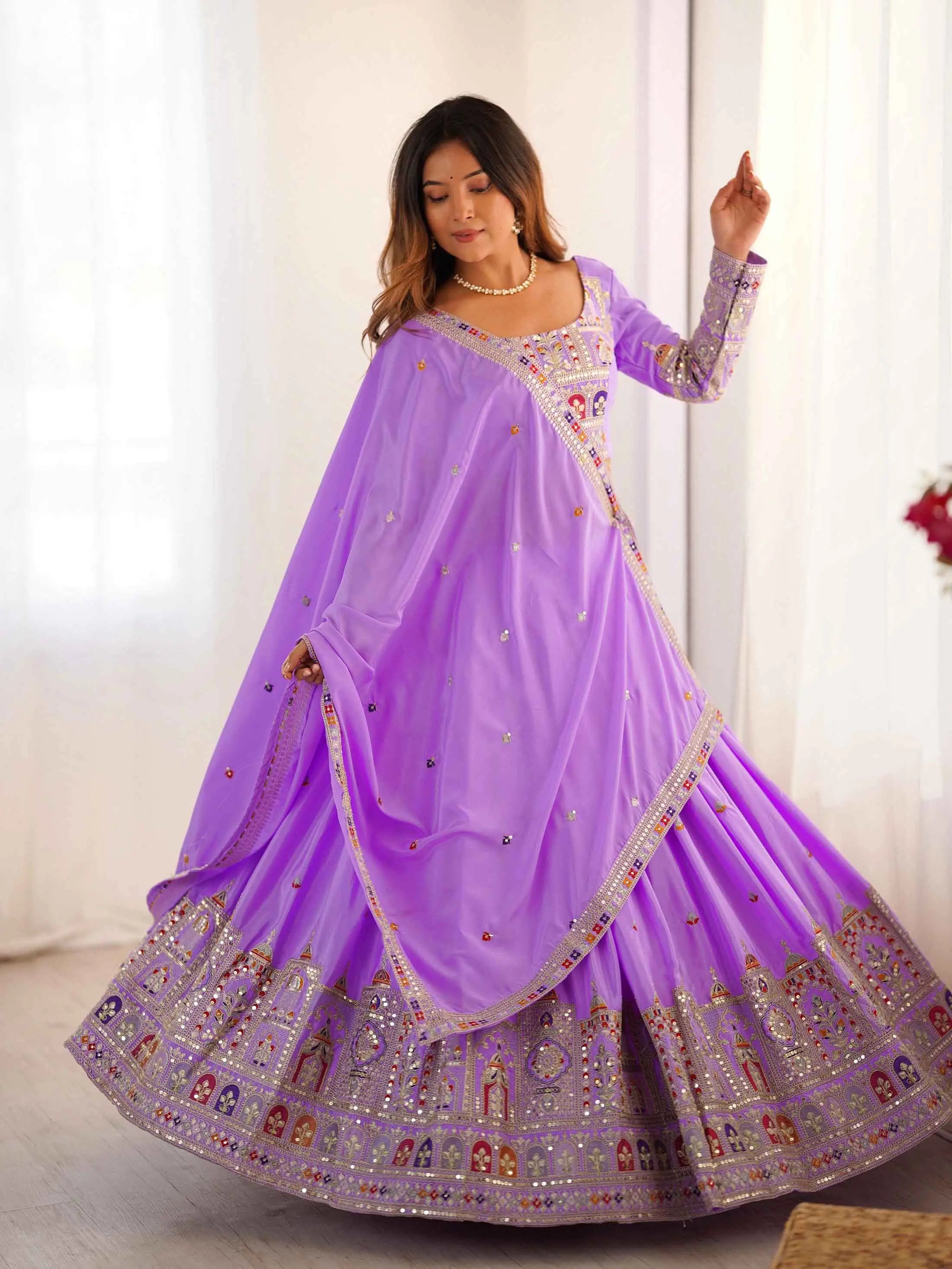 Lovely Lavender Cording Dori Embroidery Work Lehenga With Dupatta - qivii