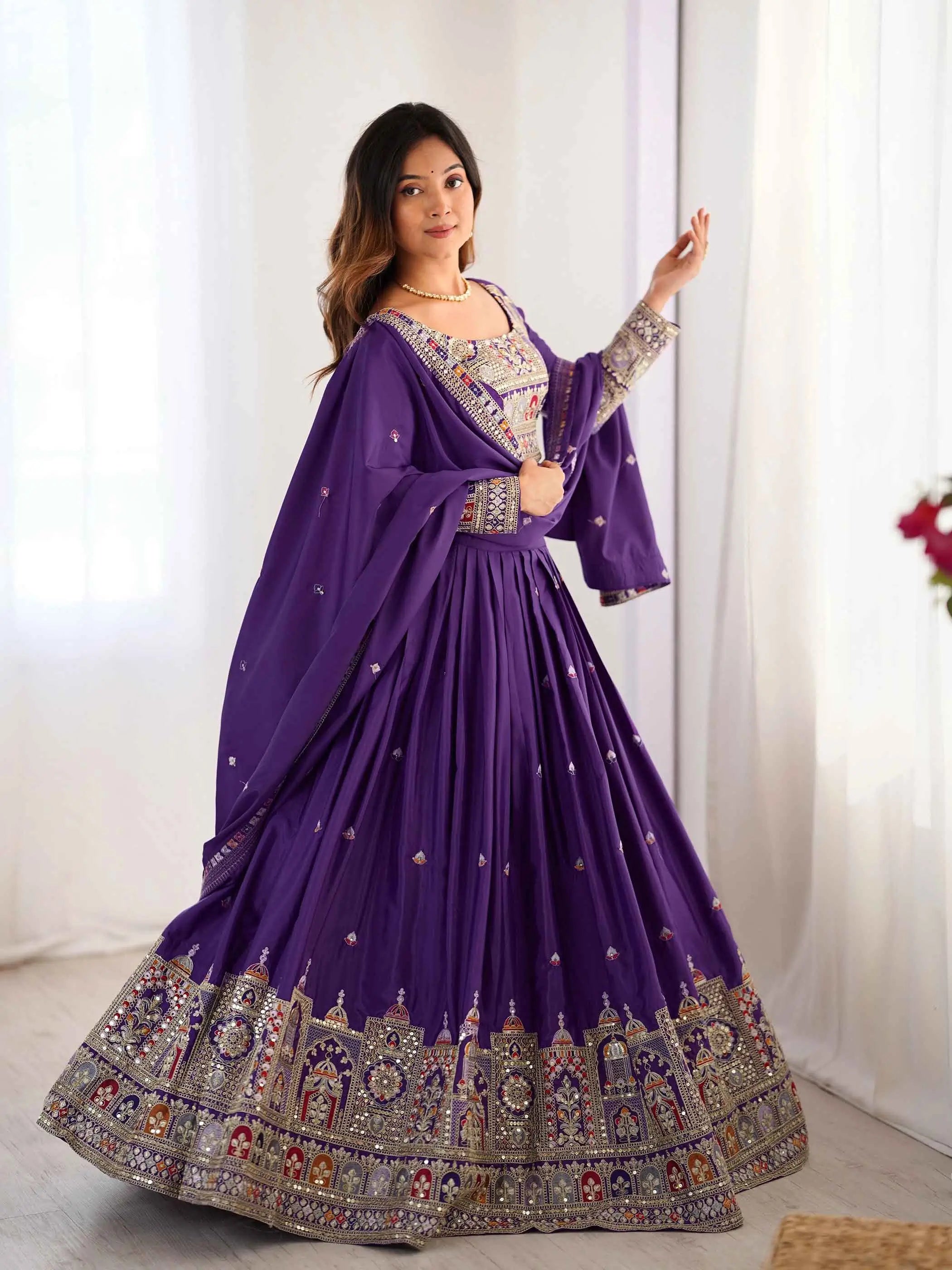 Pretty Purple Cording Dori Embroidery Work Lehenga With Dupatta - qivii