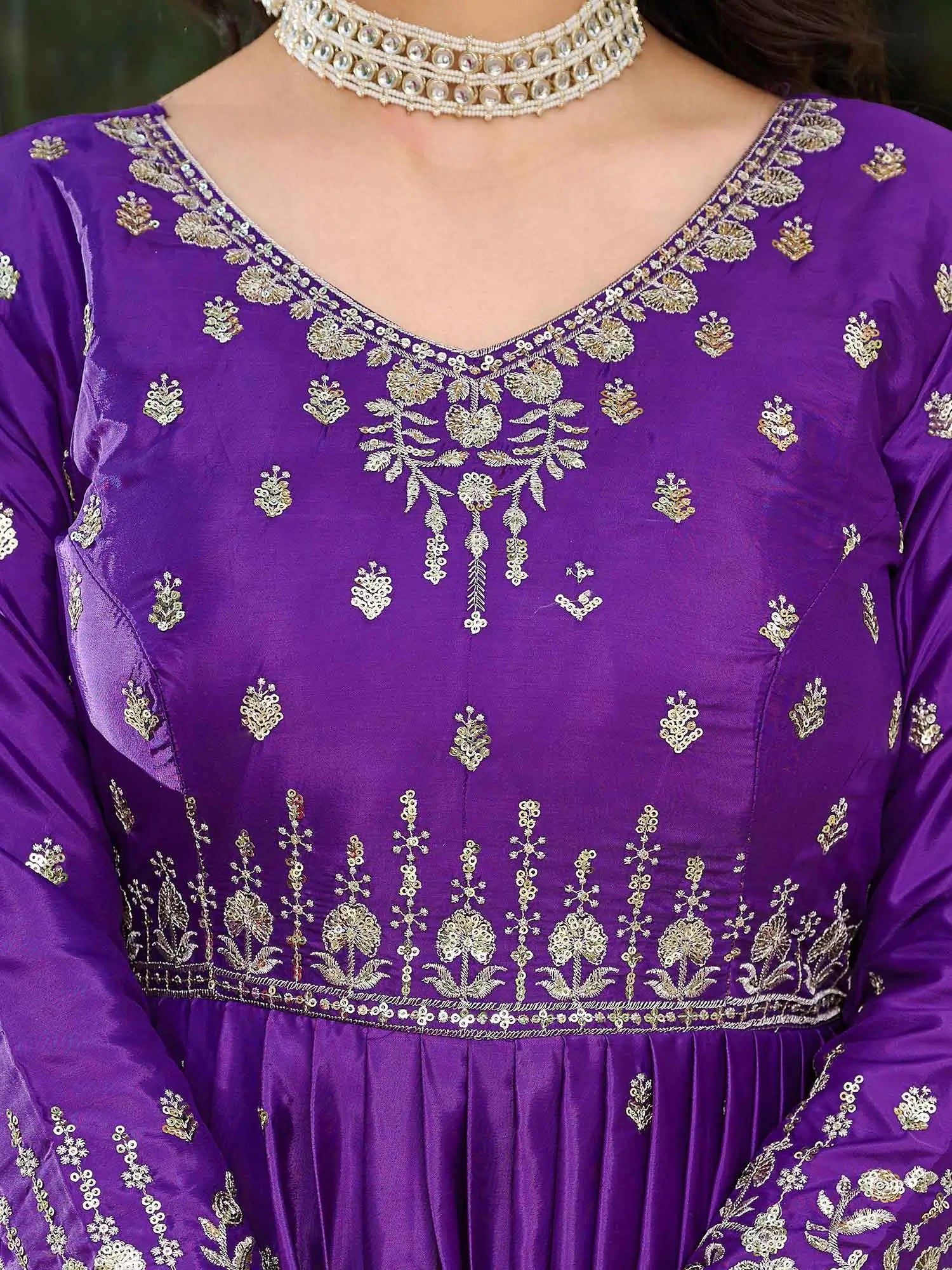 Purple Silk Gown With Sequins Embroidery Work And Dupatta - qivii