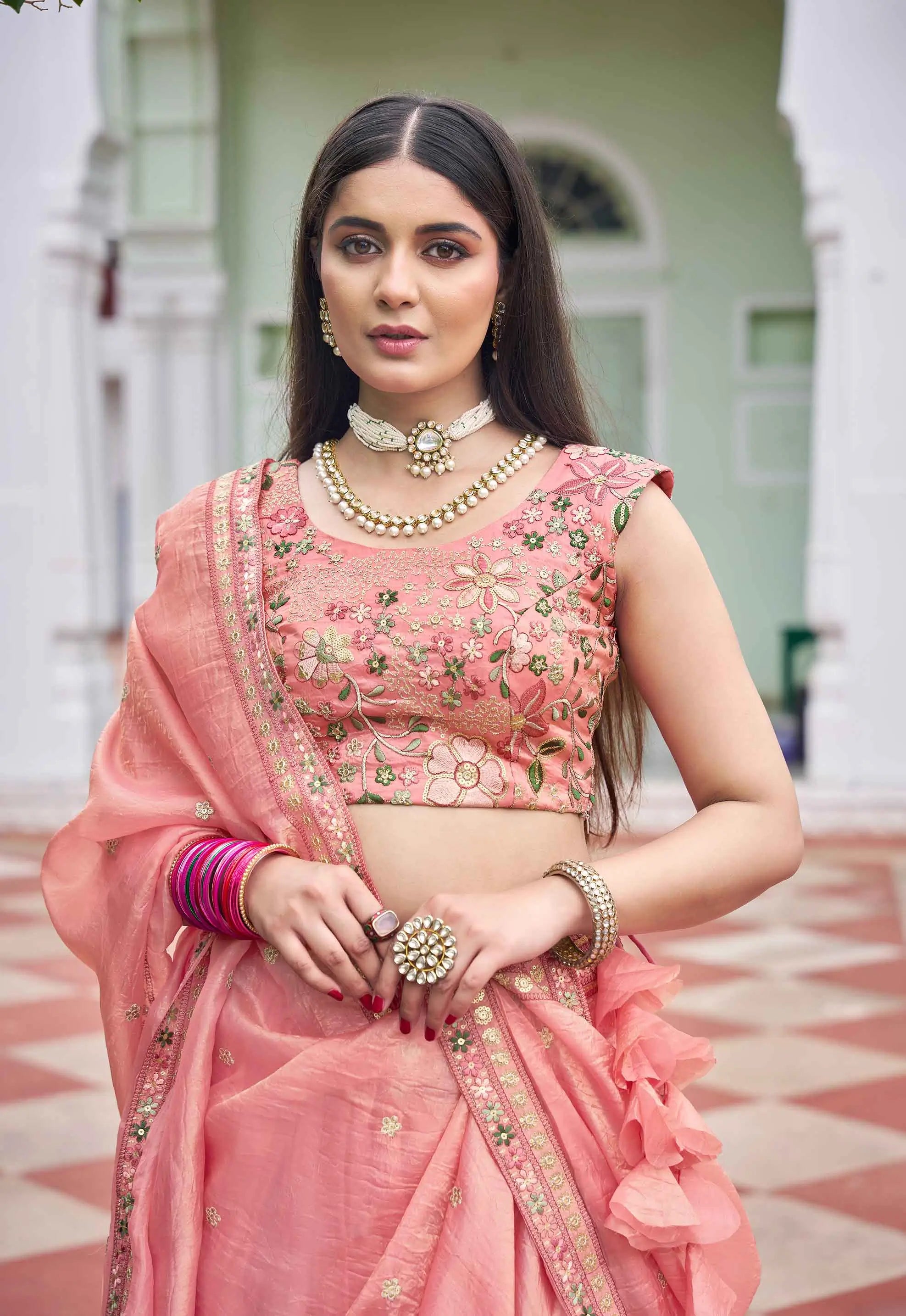 Sea Pink Sequins Embroidery Lehenga Choli