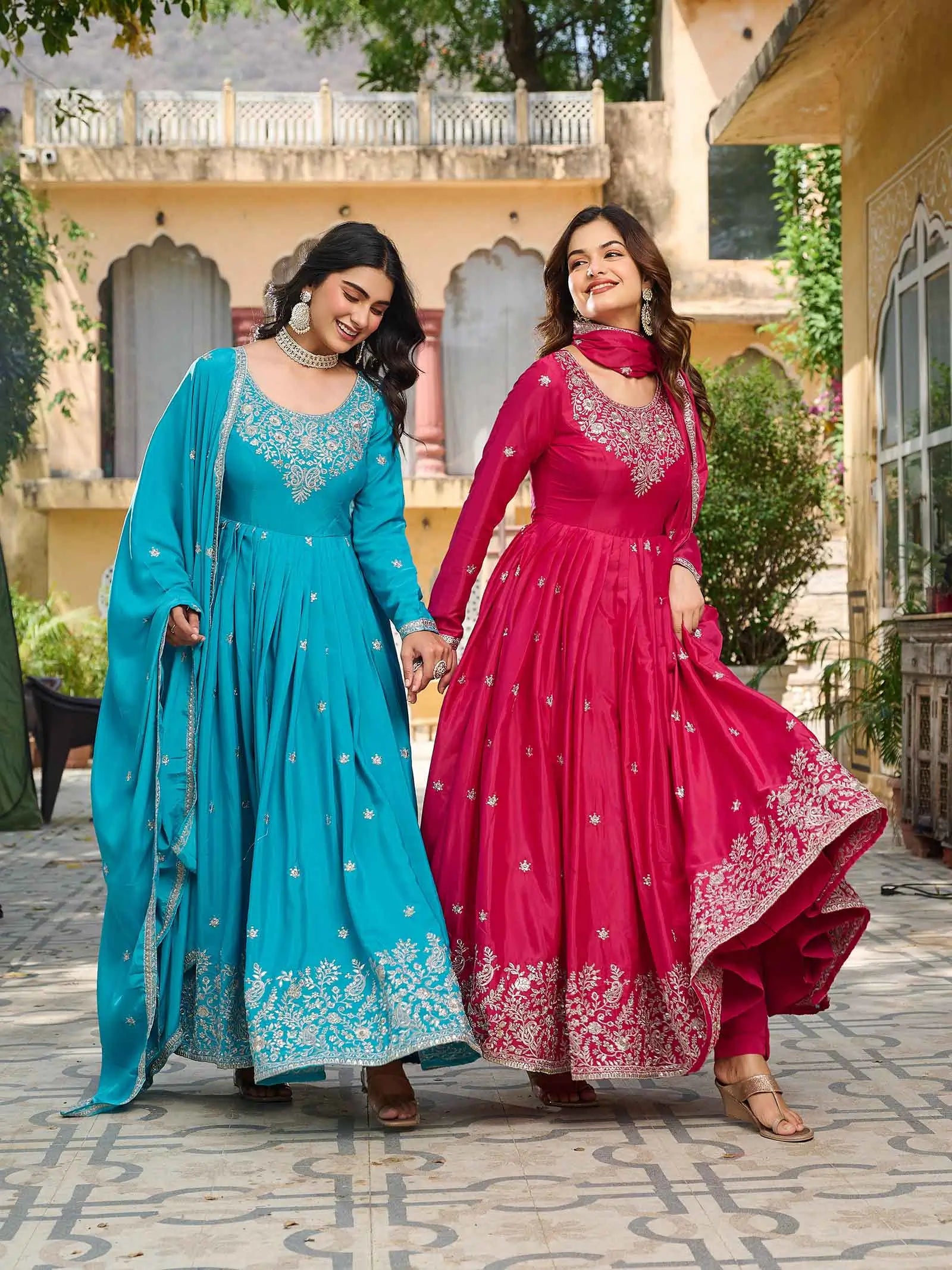 Beautiful Pink Sequins Embroidery Work Silk Gown And Dupatta