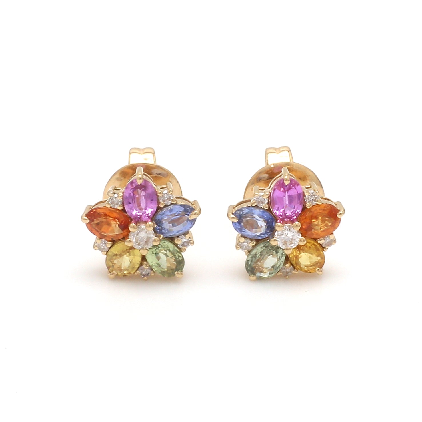 Rainbow Sapphire Oval Diamond Floral Studs - qivii
