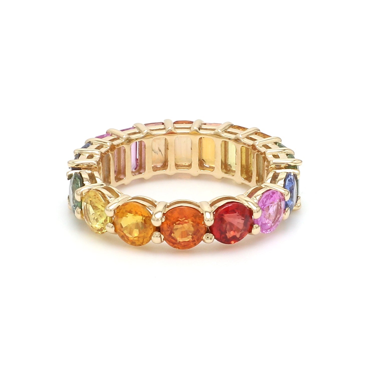 Rainbow Sapphire Half Emerald Cut and Half Round Ring - qivii