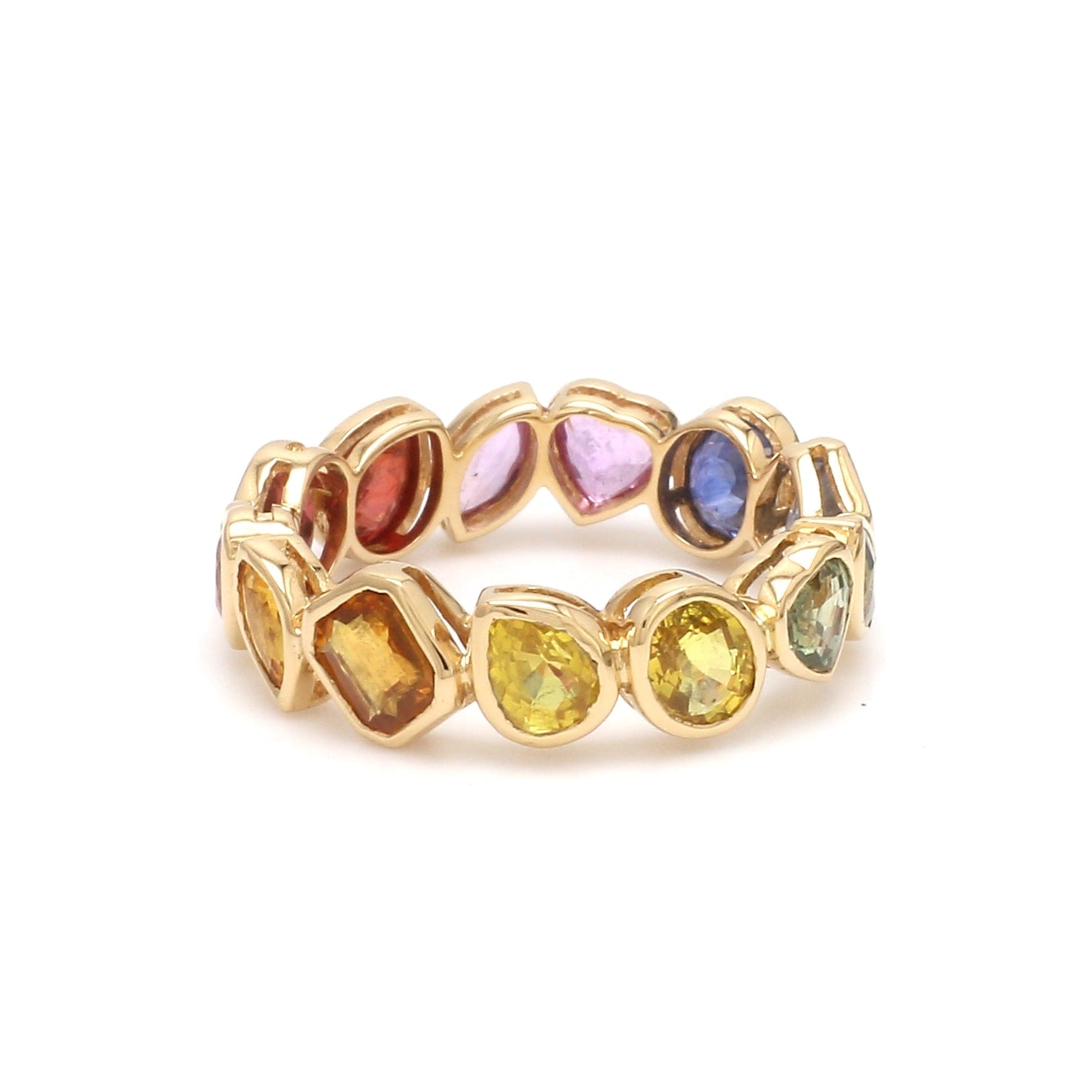 Rainbow Sapphire Mix Shape Bezel Ring - qivii