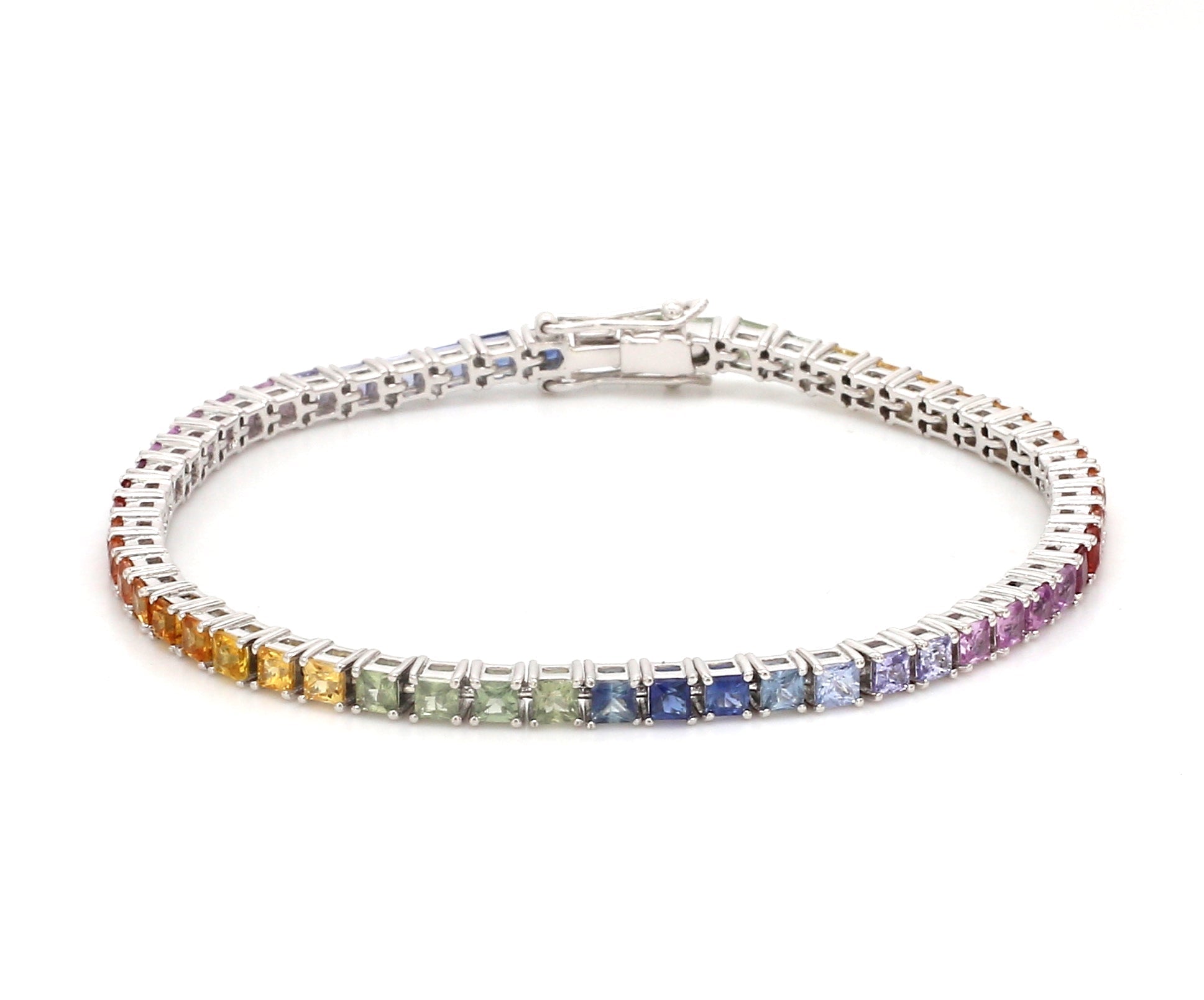 Rainbow Sapphire Princess Cut Tennis Bracelet - qivii