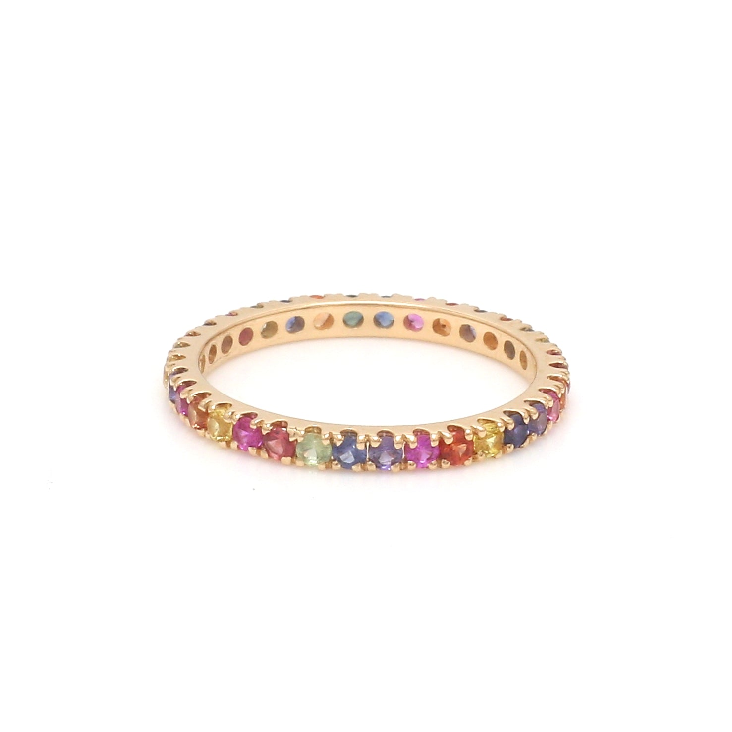 Rainbow Sapphire Round Random Thin Ring - qivii