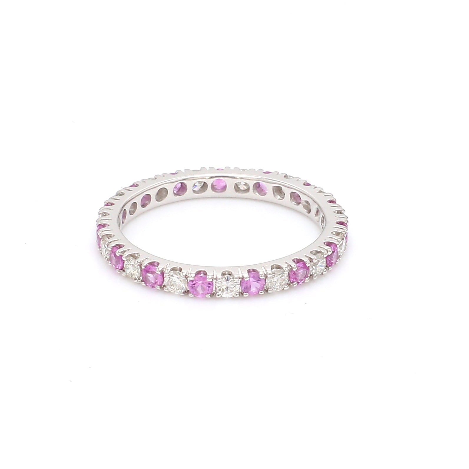 Pink Sapphire Round Alternate Diamond Ring - qivii