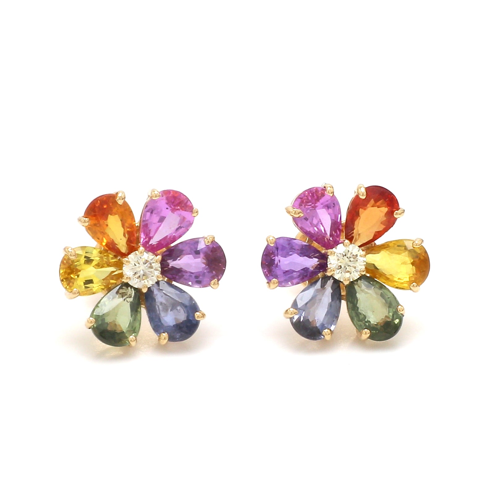 Rainbow Sapphire Pear Diamond Studs - qivii