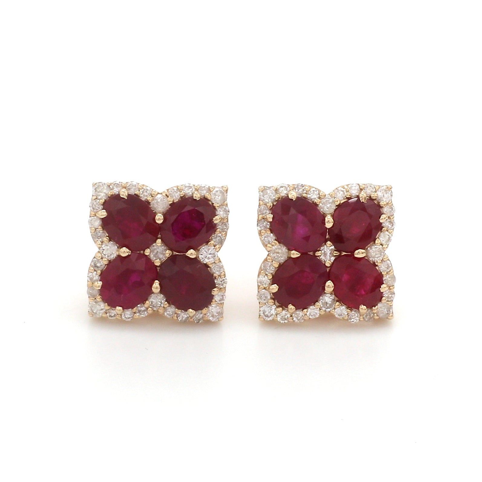 Ruby Floral Pattern Earring Studs - qivii