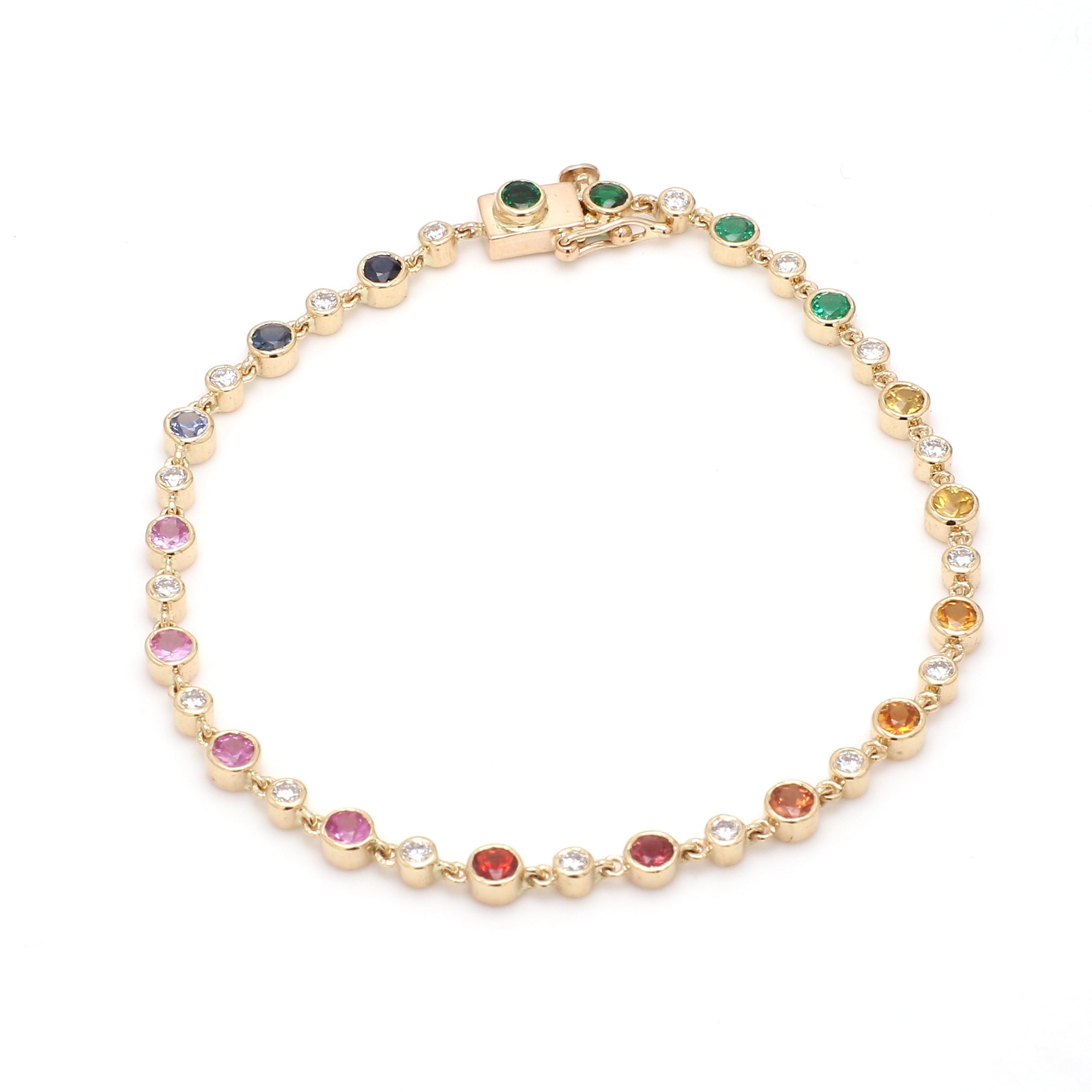 Rainbow Sapphire Round Diamond Link Chain Bracelet - qivii
