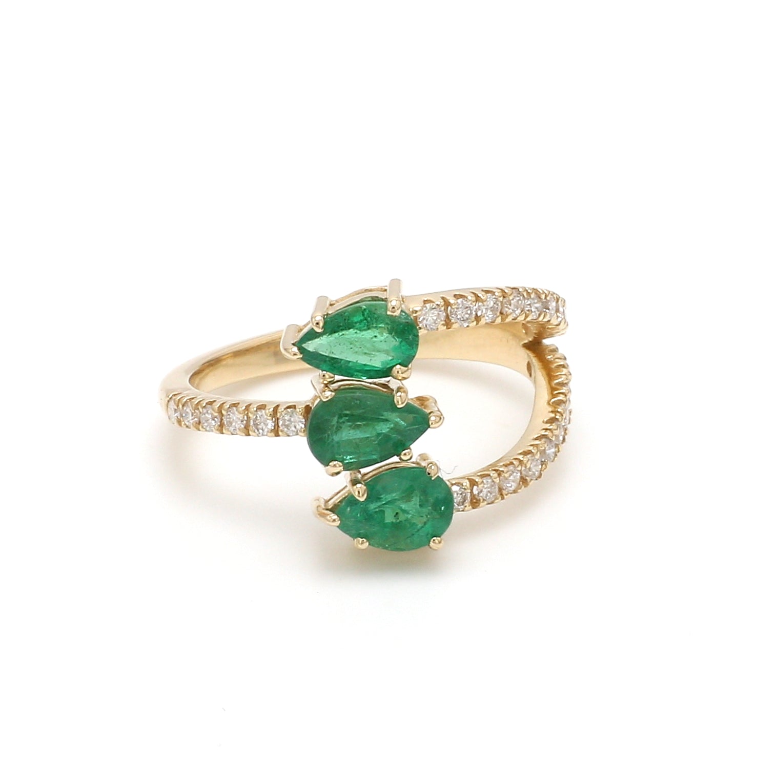 Emerald Three Pear Diamond Ring