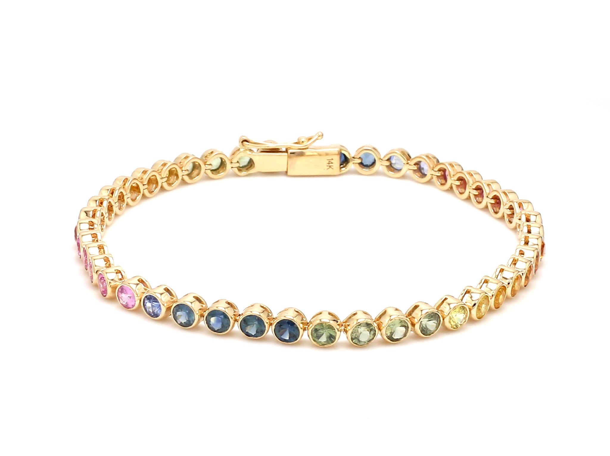 Rainbow Sapphire Round Bezel Set Bracelet