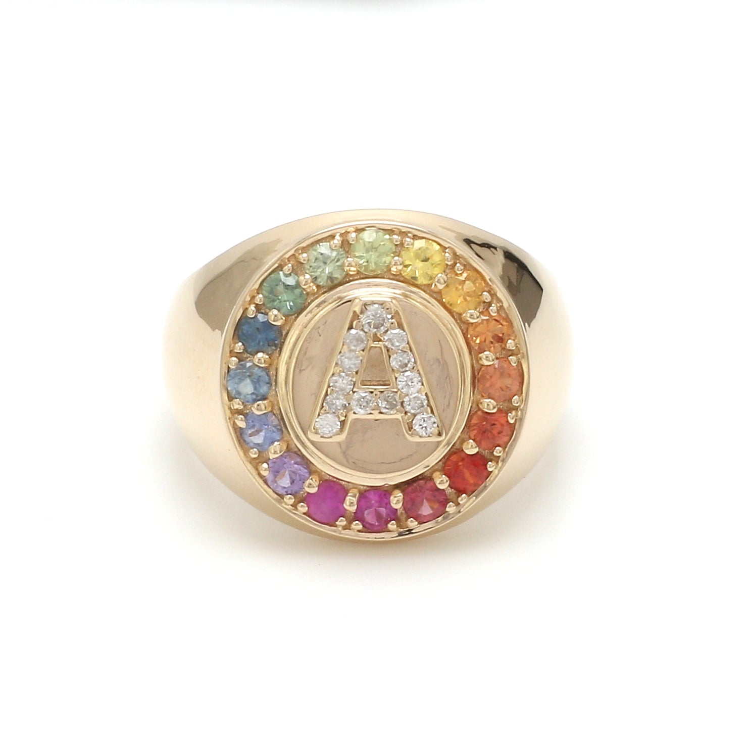 Rainbow Sapphire Letter Signet Ring - qivii
