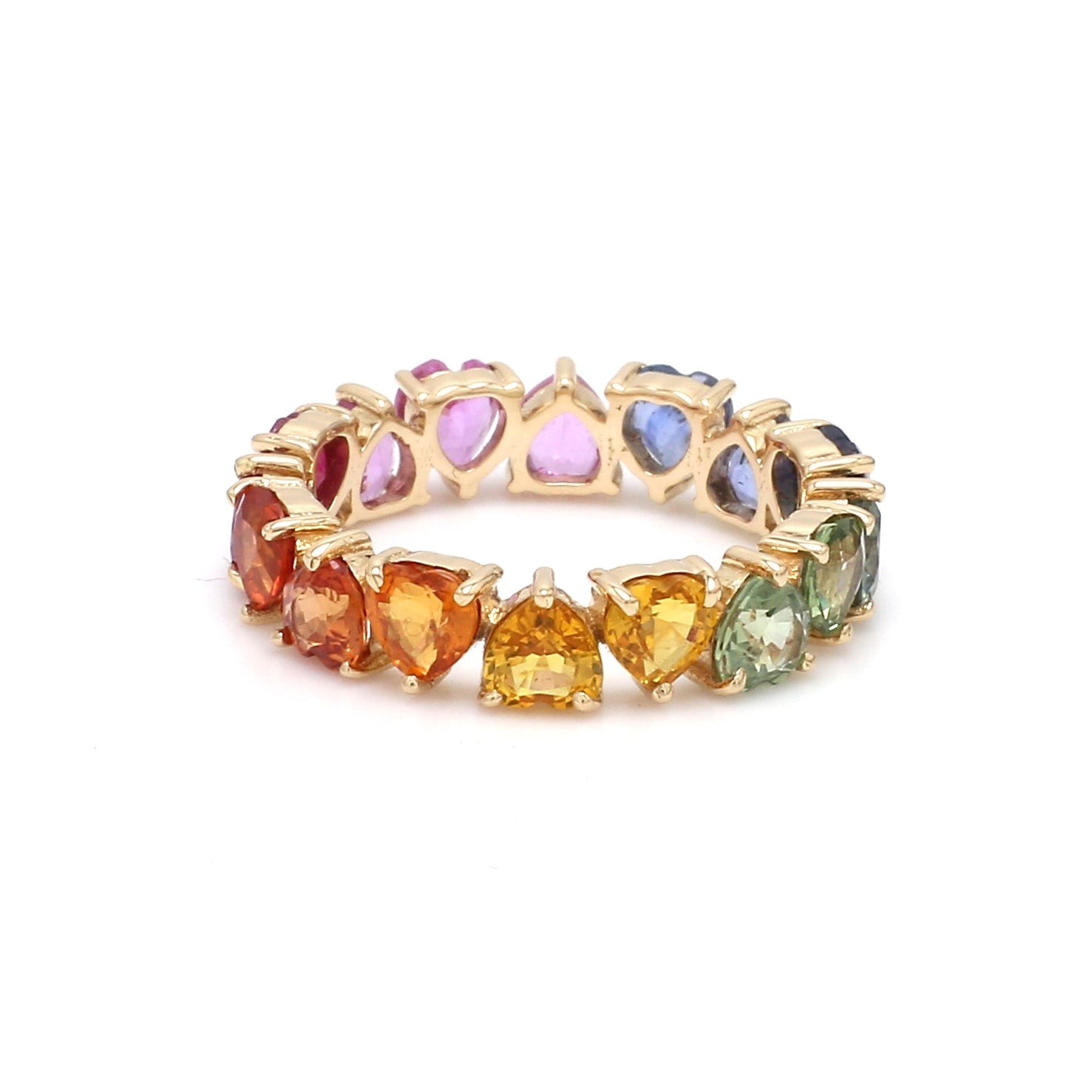Rainbow Sapphire Prong Set Alternate Heart Ring - qivii