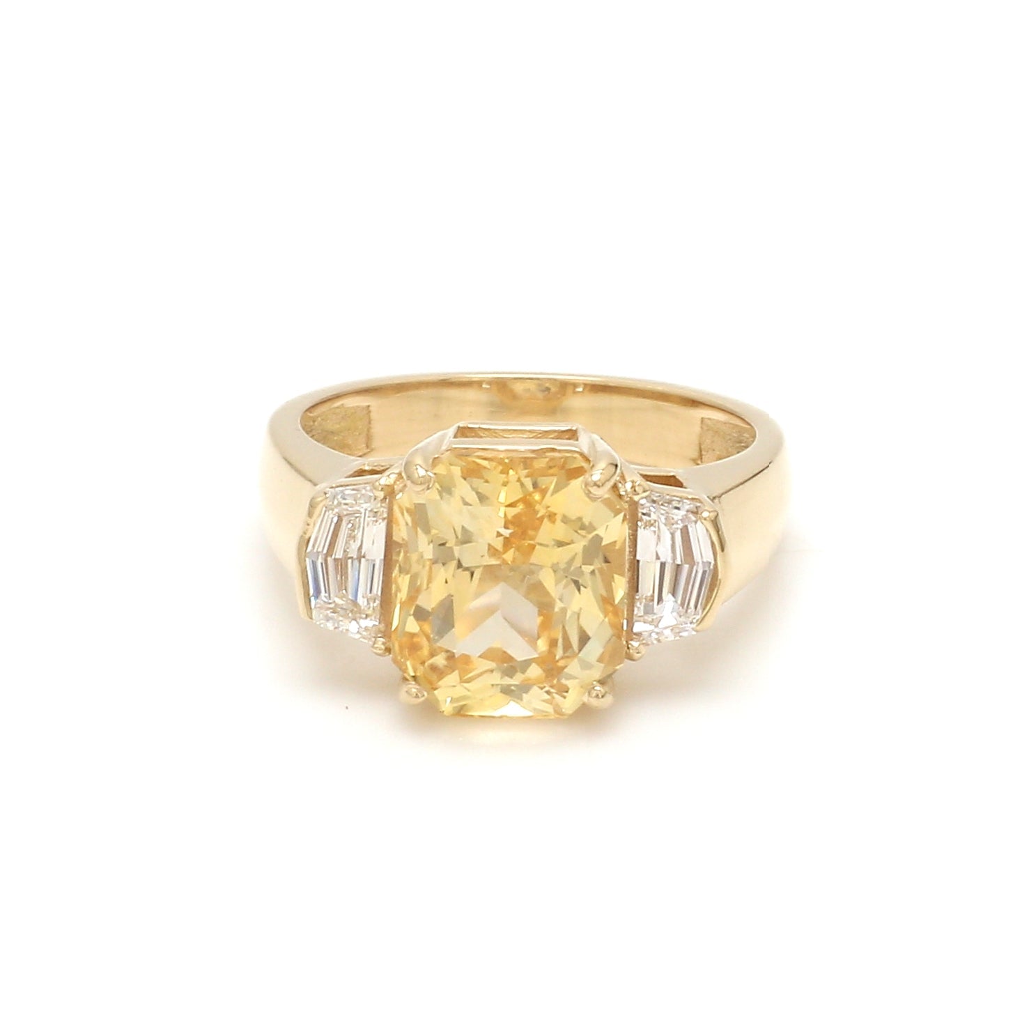 Yellow Sapphire Diamond Three Stone Ring - qivii