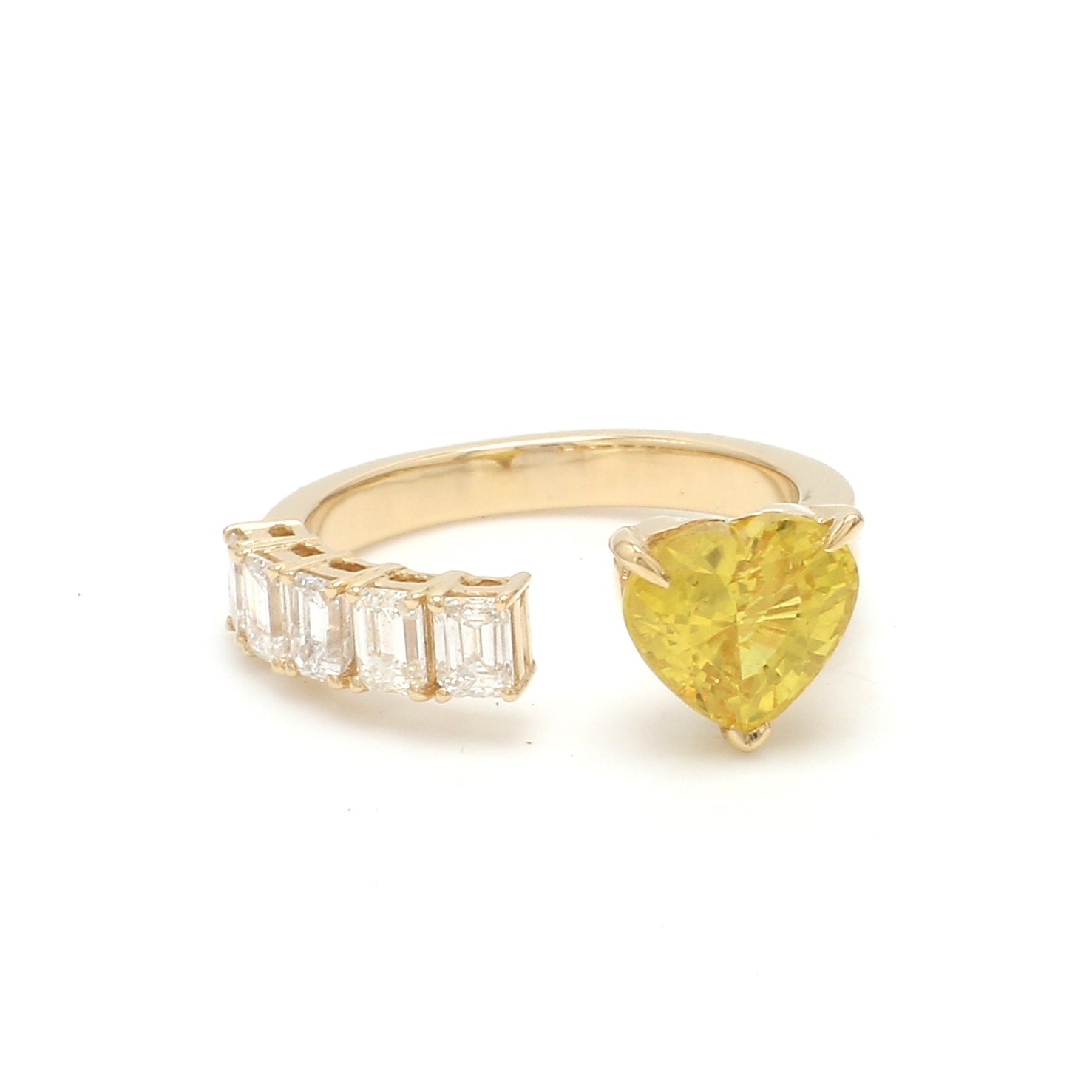 Yellow Sapphire Heart Diamond Open Ring - qivii