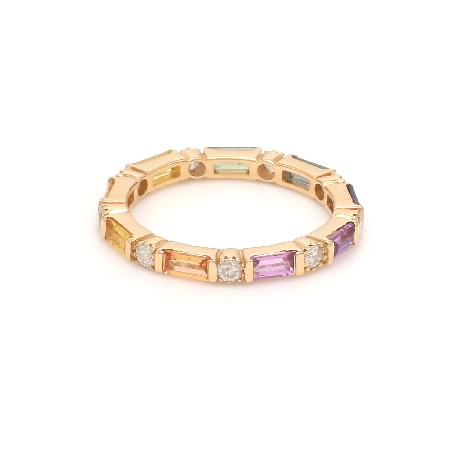 Rainbow Sapphire Baguette Diamond Alternate Ring - qivii
