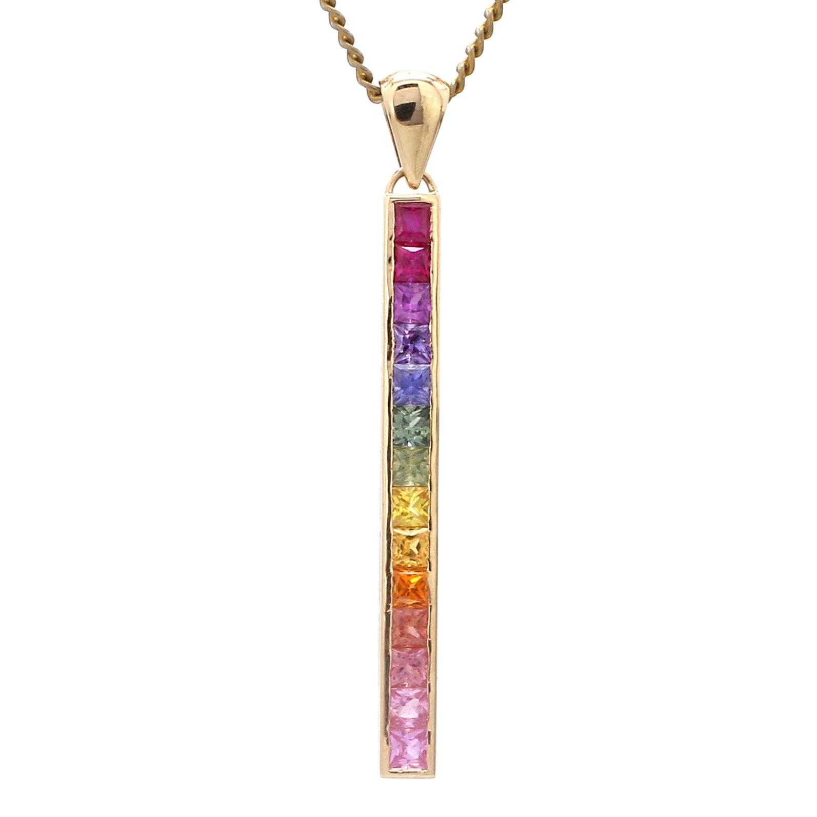 Rainbow Sapphire Vertical Bar Pendant - qivii