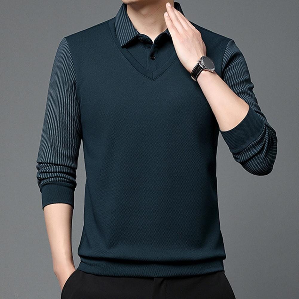Julian™ - Elegante Gestreepte Kraag Twee Delige Shirt - By Qivii