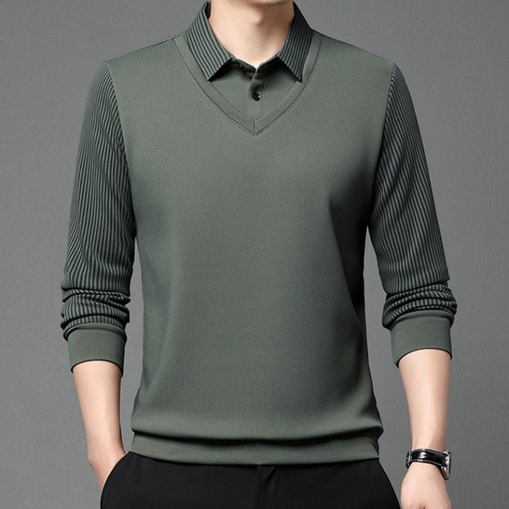 Julian™ - Elegante Gestreepte Kraag Twee Delige Shirt - By Qivii
