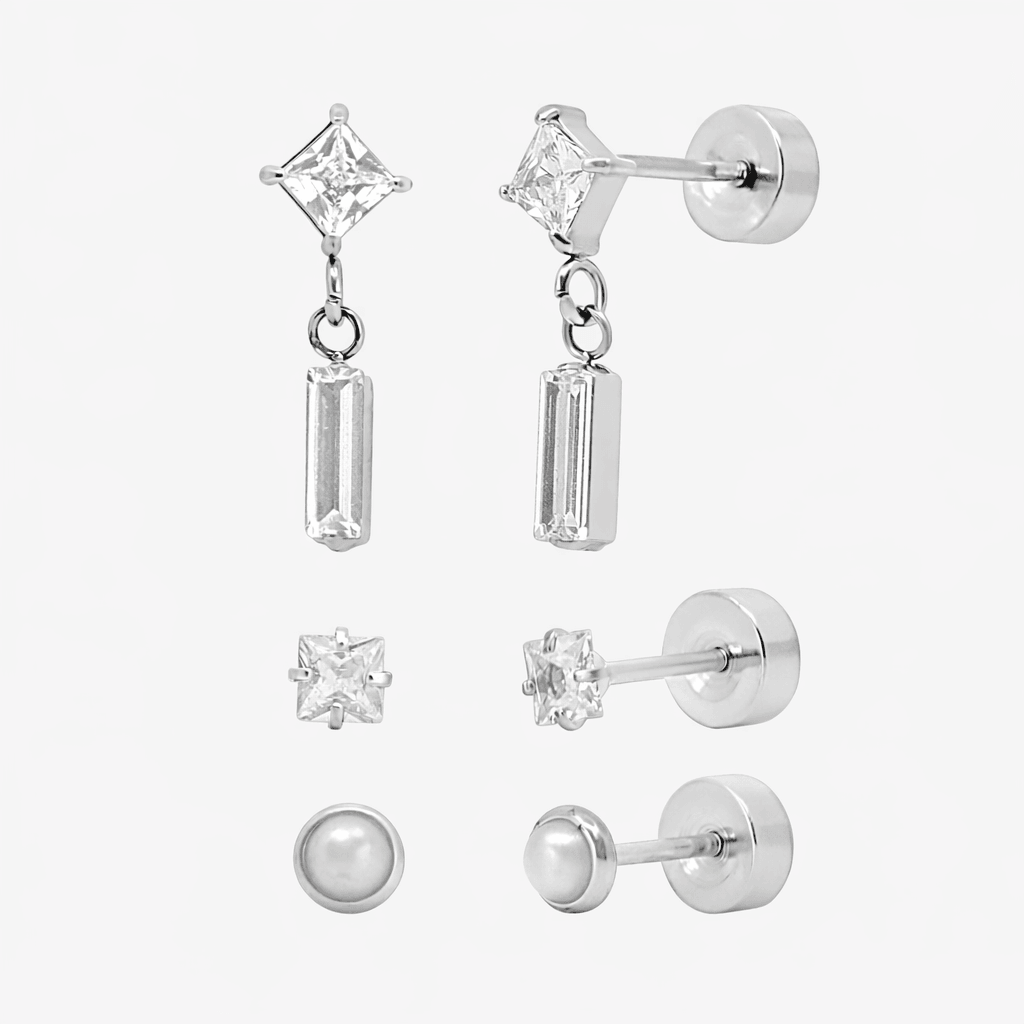 Sweet Shine Flat Back 3 Piece Earring Set | By Qivii