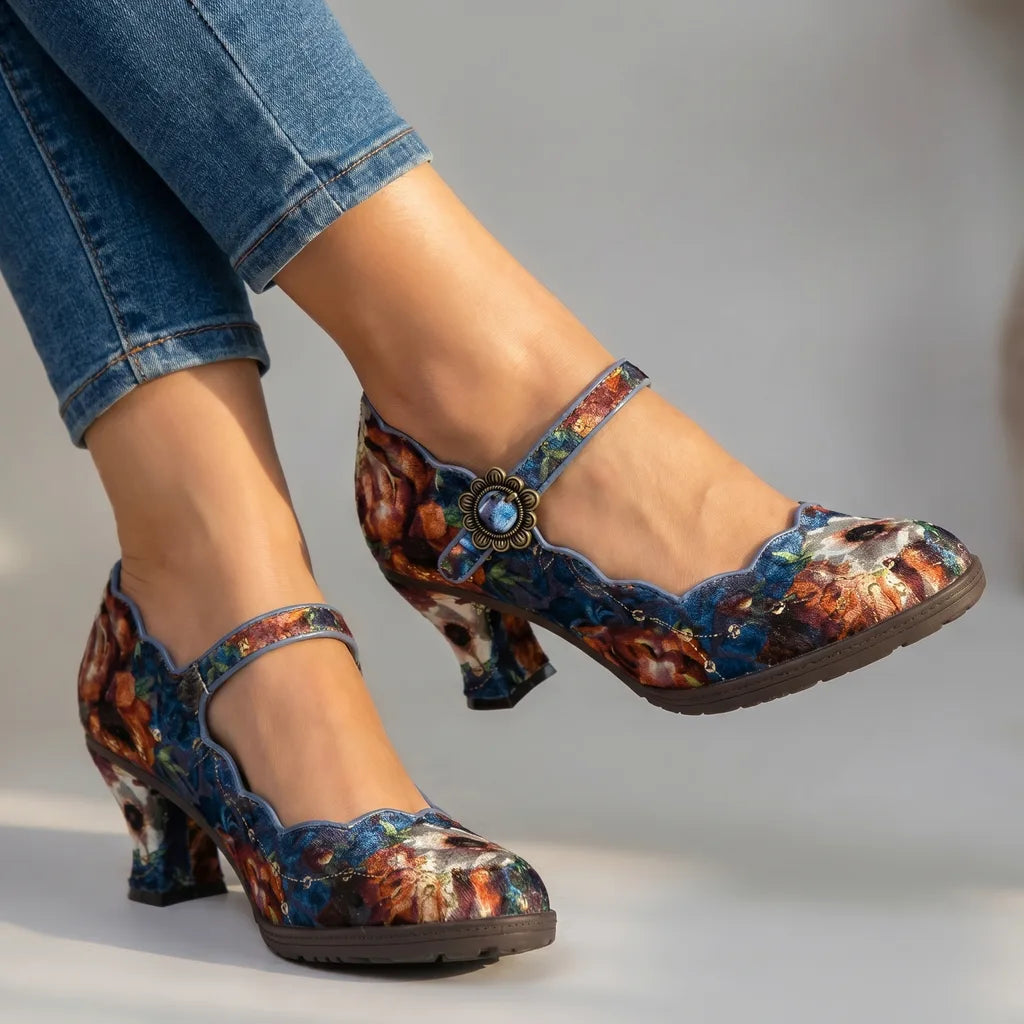 Light blue women's vintage Mary Jane heels by Hudson Ridge, stylish women's footwear with classic strap design and comfortable fit.