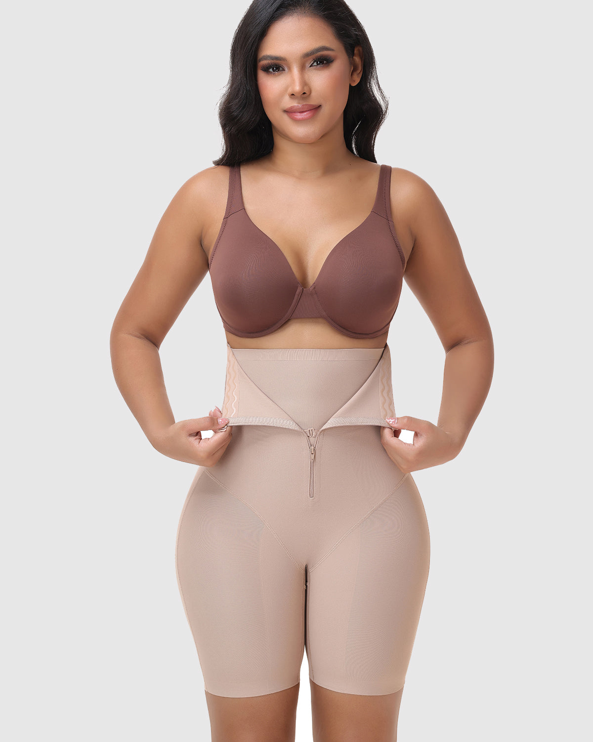 Double Compression High Waist Zip Tummy Control Butt Lifting Thigh Shaping Shorts
