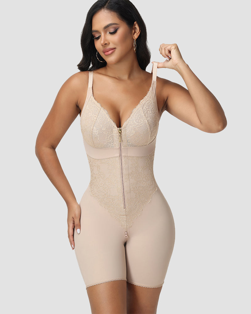 Shapshe® Lace Panel Full Body Shaper with Front Zipper