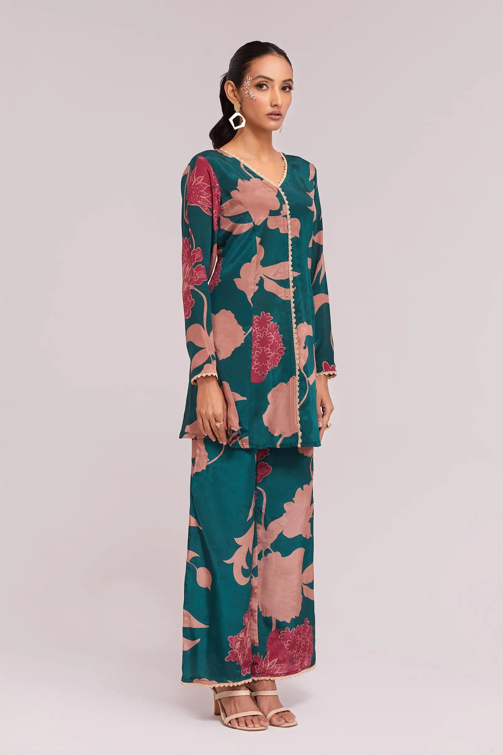 Teal Printed Co-ord Set - qivii