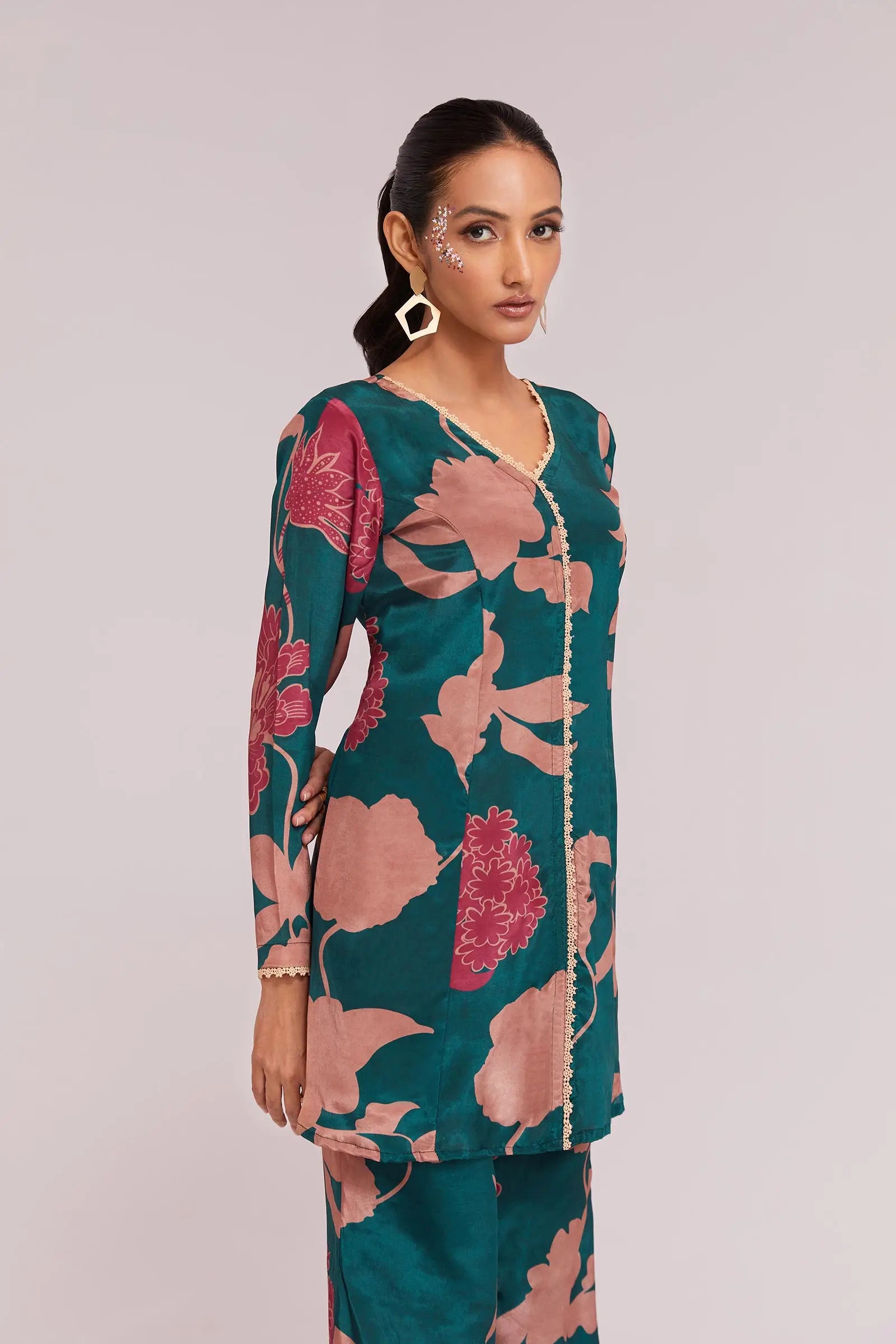 Teal Printed Co-ord Set - qivii