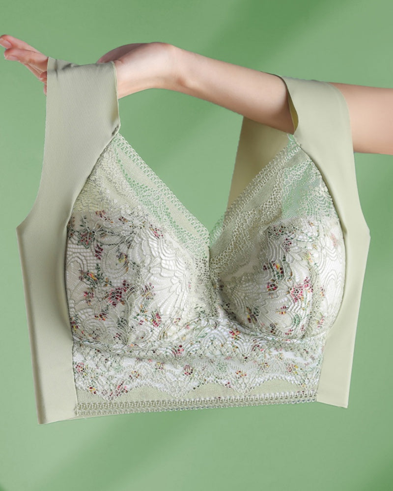 Full Coverage Elegant Floral Lace Push up Wireless Bra