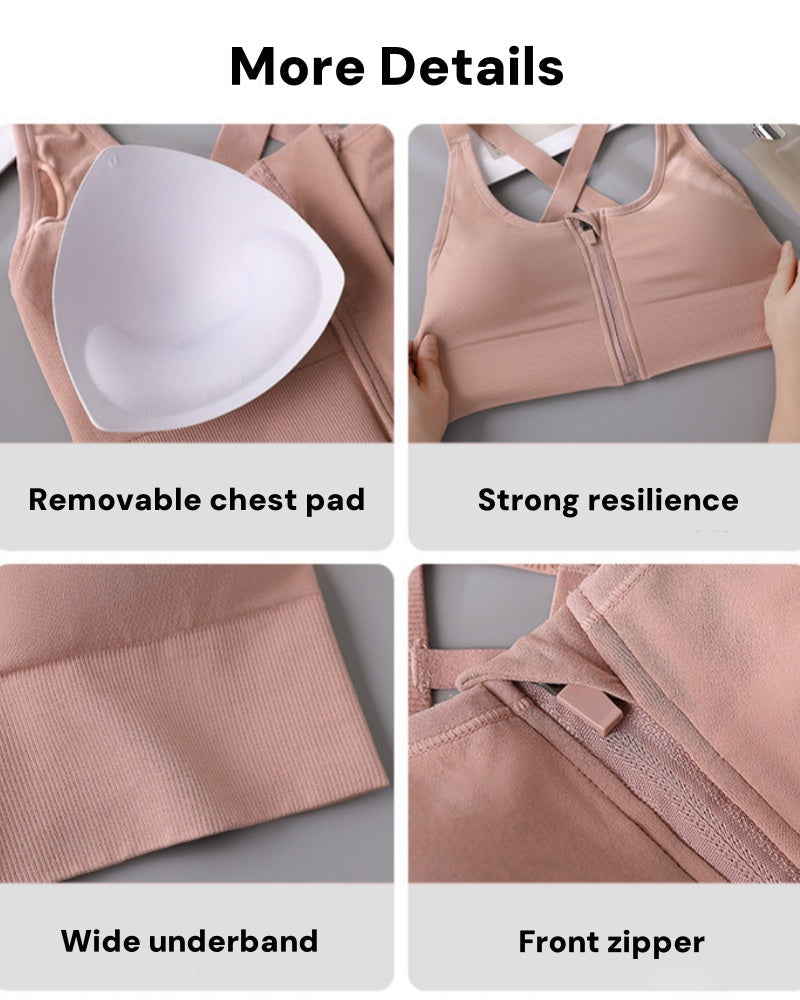 Shockproof Push Up Anti Sagging Sports Bra With Front Zipper for Women