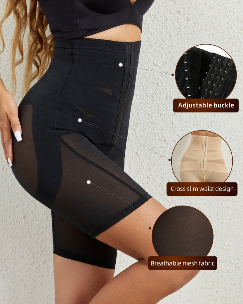 High Waist Stretchy Mesh Shaping Shorts with Adjustable Buckle - By Qivii