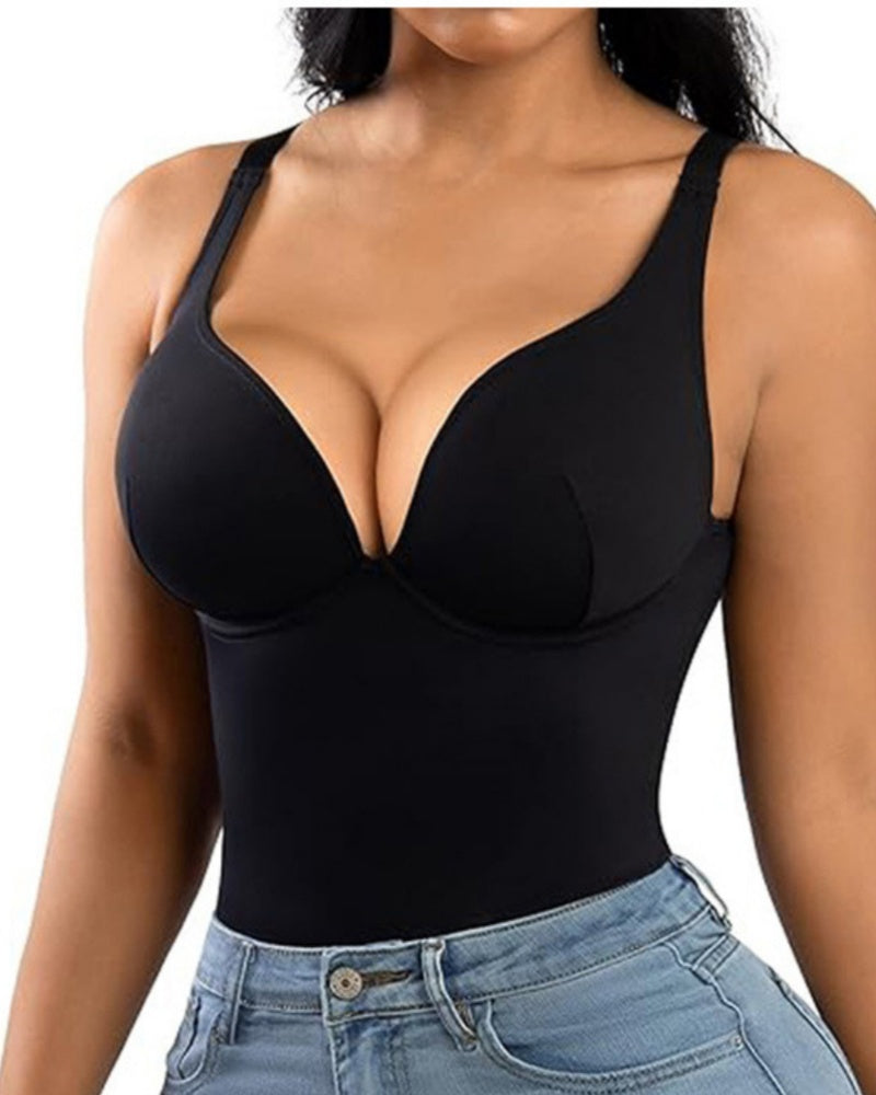 Compression Deep V Tummy Control Seamless Shapewear Bodysuit - By Qivii