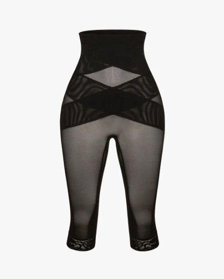 Women's High Waist Lace Trim Sheer Mesh Shapewear Shaping Pants