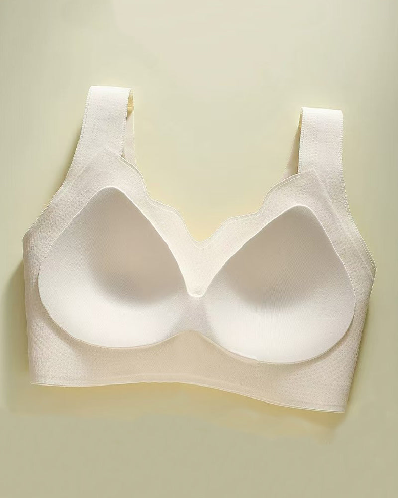 Thin Seamless Wireless Push-Up Fixed Cup Lettering Straps Bra