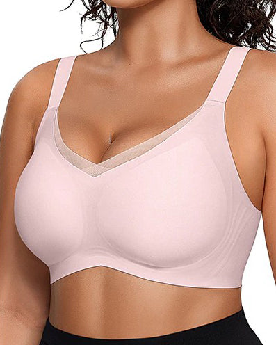 Mesh Patchwork V Neck Comfort Seamless Push up Shaping Bra