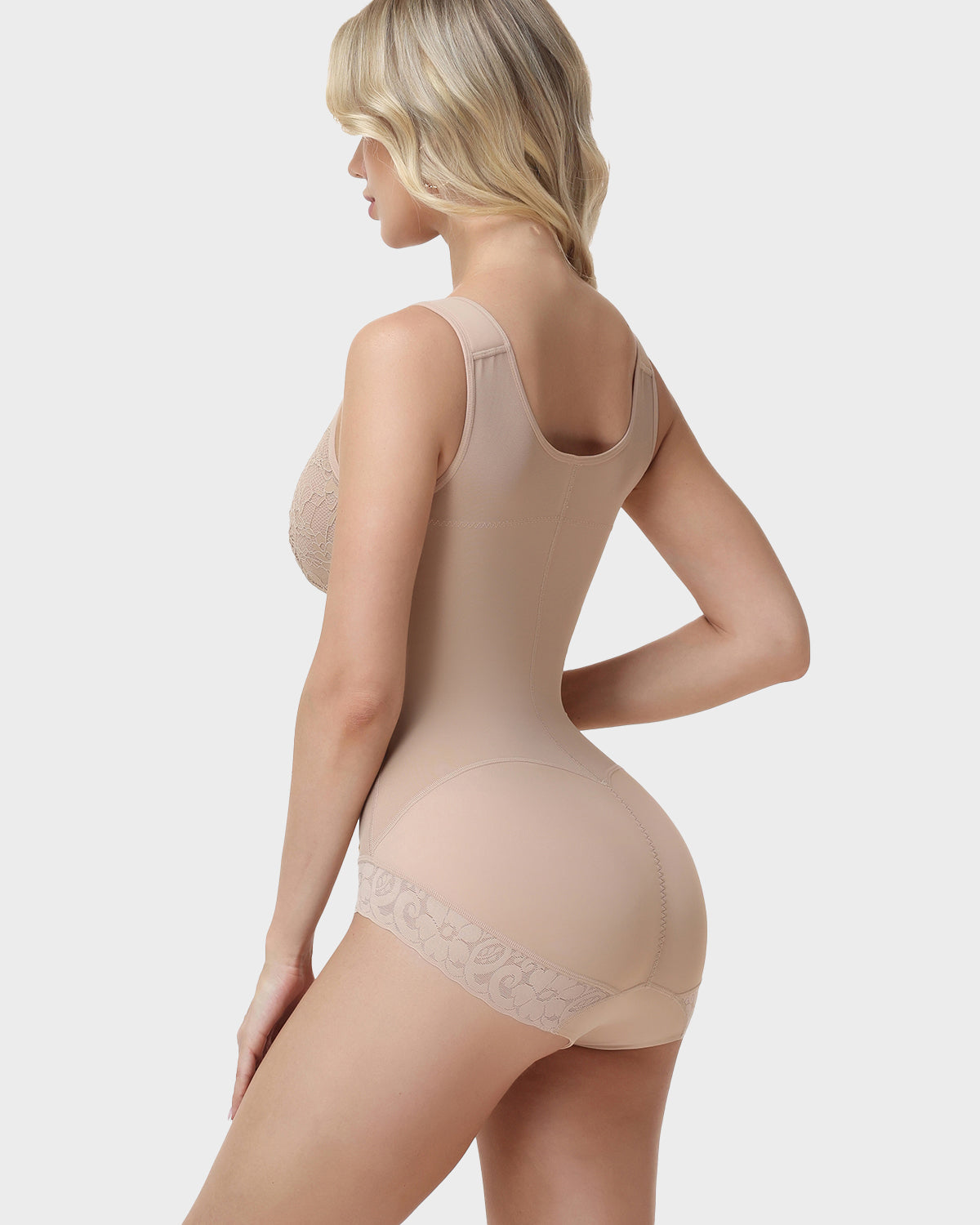 Lace V Neck Adjustable Strap Tummy Control Butt Lifting Zipper Bodysuit