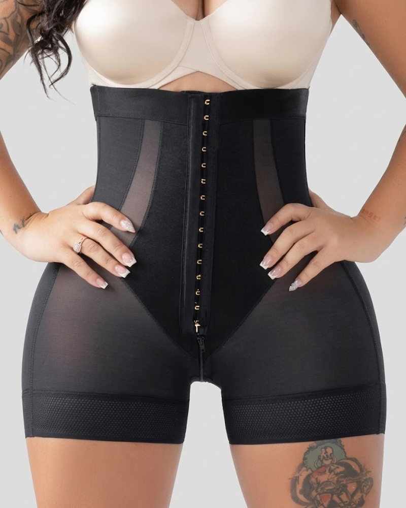 High Waist Hook Front Mesh Tummy Control Butt Lifting Shaping Shorts