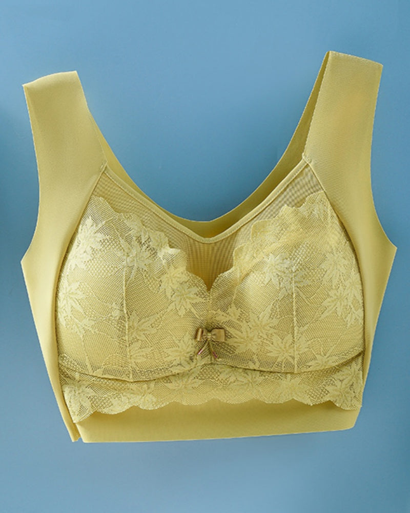 Ice Silk Thin Lace Mesh Panel Plus Size Seamless Vest Bra