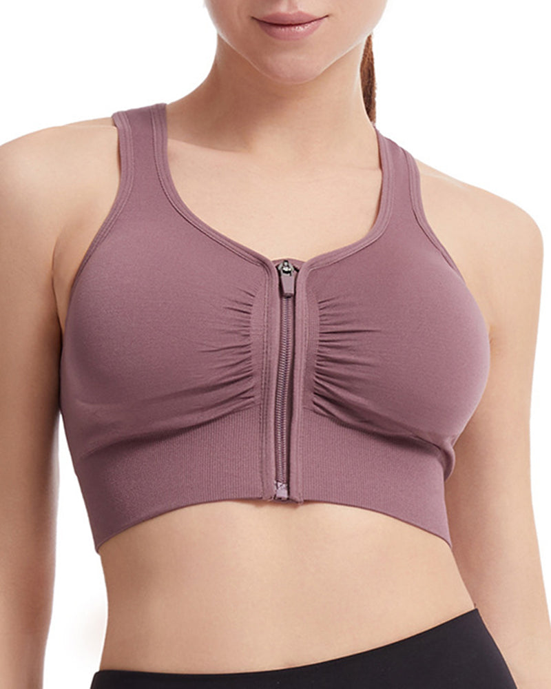 Women's Shockproof Push up Bra Hollow Back with Front Zipper - By Qivii