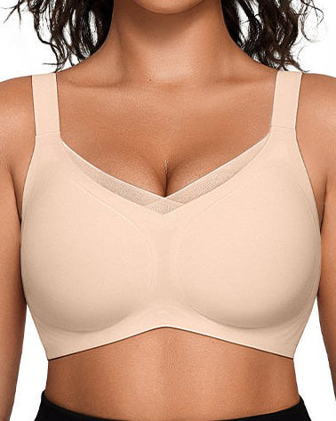 Mesh Patchwork V Neck Comfort Seamless Push up Shaping Bra