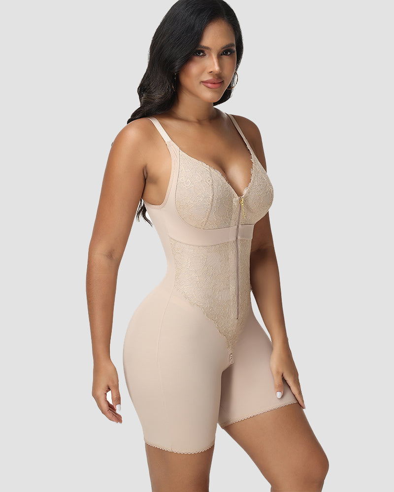 Shapshe® Lace Panel Full Body Shaper with Front Zipper